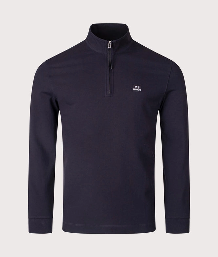 CP Company Mens Stretch Piqué Quarter Zip Long Sleeve Polo Shirt